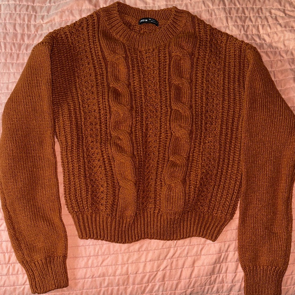 SHEIN Brown Cable Knit Sweater